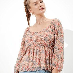 American Eagle Ruched Babydoll Top